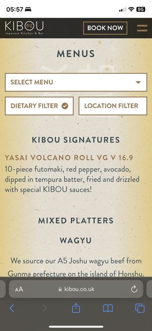 Menu 1, May 2023  at KIBOU Japanese Kitchen & Bar in Solihull