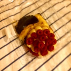 The photo does NOT represent how beautiful those cakes are - I dragged them across the city in heat😒it's a pistachio and raspberries tart and some sort of a custard cake with cr at Gluten-free Bakery in Yerevan