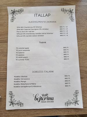 Drinks I at Bojtorina Vegan Kitchen in Sopron