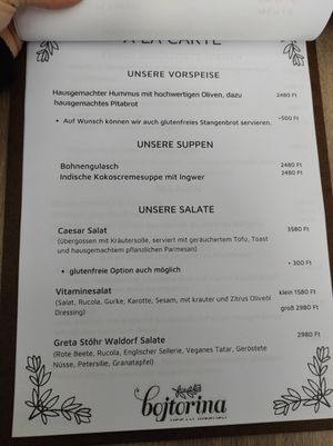 Speisekarte at Bojtorina Vegan Kitchen in Sopron