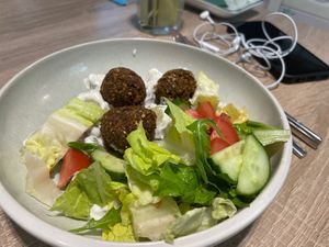 Falafel potato salad  at Bojtorina Vegan Kitchen in Sopron