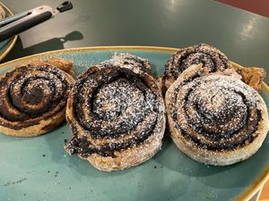Cocoa snail pastry  at Bojtorina Vegan Kitchen in Sopron
