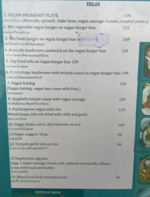 Separate vegan menu  at Heaven Burger in Chiang Rai