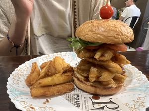 Mushroom burger and chips  #Veganuary at Heaven Burger in Chiang Rai