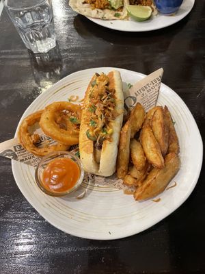 Veggie hotdog and vegan tacos  at Heaven Burger in Chiang Rai