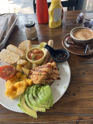 Vegan breakfast , they have oat milk for coffee  at Heaven Burger in Chiang Rai