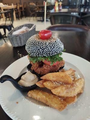 Fried tofu burger at Heaven Burger in Chiang Rai