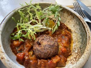Shashuka with Bean Burger   at Tendril in London