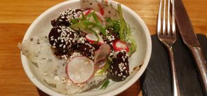 Purple potato with a sesame Chinese-style sauce at Tendril in London