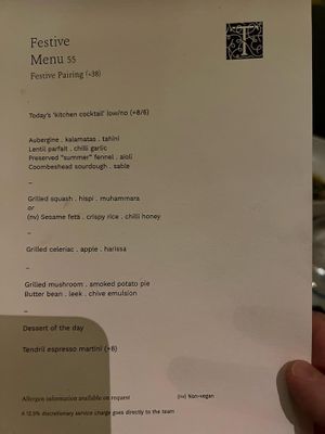 Festive menu  at Tendril in London