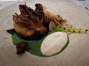 Grilled mushroom and smoked potato pie  #Veganuary at Tendril in London