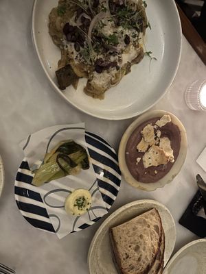 First course: aubergine, lentil parfait, bok choy & sourdough  #Veganuary at Tendril in London