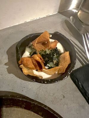 Jerusalem artichokes, wakame, cucumber  at Tendril in London