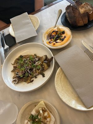 Aubergine, butter bean and fresh bread   at Tendril in London
