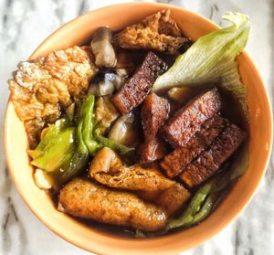 Bak kut teh kuey teow with added Mock meat, Friday special, not bad worth trying at Bishan Vegetarian 碧山素食 in Central Singapore