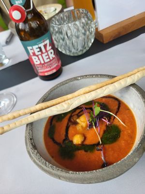 Gazpacho sevilla with tomato &cucumber at Fetzwerk in Oberstdorf