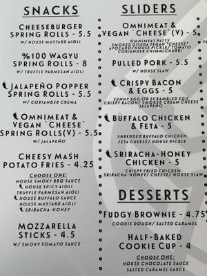 Menu 4 of 5 - Snacks, sliders and desserts   at Wat Bong in Siem Reap