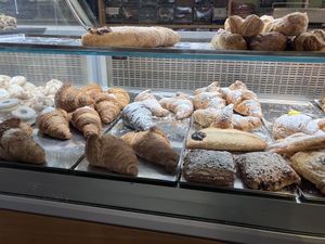 Three different vegan croissants. Regular, chocolate, and jam.  at Viola Bakery in Siracusa