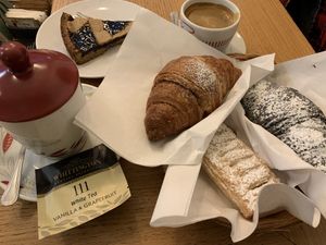Crostata, croissant with nocciola, apple pie and black croissant filled with chocolate cream    at Viola Bakery in Siracusa
