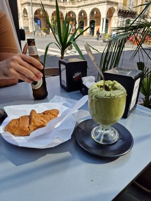 Warm vegan croissant and vegan granita, both amazing at Bar Mazzini in Catania