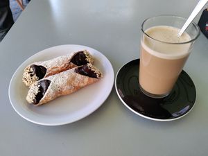 Vegan cannoli and overpriced coffee at Bar Mazzini in Catania