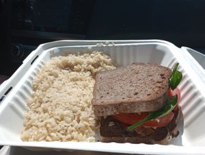 BLT with side of rice at Carrots n' Dates in Cornwall