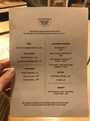 Menu  at Chungking Noodles in Berlin
