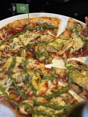 Vegan veggie pizza with pesto!  at New Bridge Sprizza in Florence
