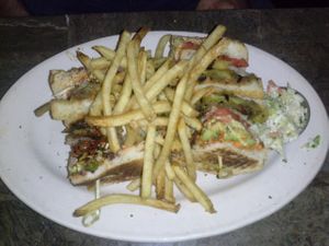 roasted veggie club with fries at Bar Bistro at The Arts Factory in Las Vegas