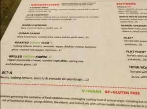 Menu View Spring 2015 - at Bar Bistro at The Arts Factory in Las Vegas