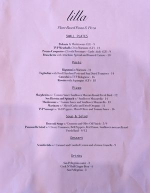 menu at Lilla in Portland