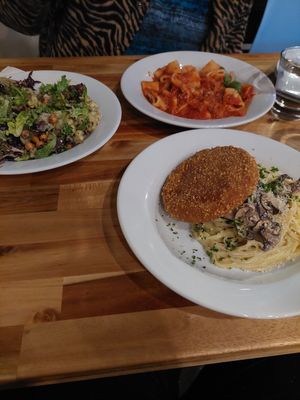 Added chicken patty to tagliolini. Rigatoni with the marina. at Lilla in Portland