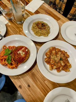 Chicken parmigiana, acorn risotto, and rigatoni.  at Lilla in Portland