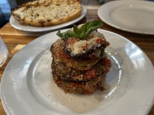 eggplant parmigiana with focaccia  at Lilla in Portland