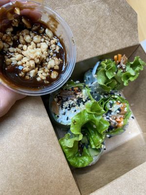 Veggie roll with peanut sauce  at Viet Family - The Vegan House in Vancouver