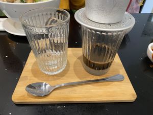 Viet coffee with condensed coconut milk, serve over ice 🥹  at Viet Family - The Vegan House in Vancouver