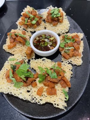 Caramelised crackers appetizer. Sauce is amazing!  at Viet Family - The Vegan House in Vancouver