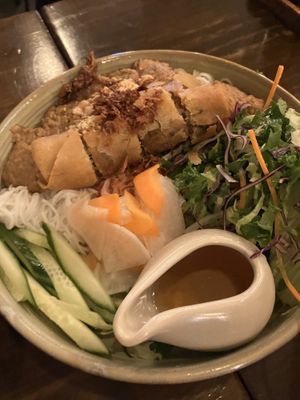 Steak noodle bowl  at Viet Family - The Vegan House in Vancouver