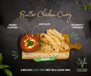 Our vegan Butter Chicken Curry is rich, creamy, and full of flavour—the perfect choice when you’re craving something truly satisfying and guilt-free. 🌿 at V Shack in Derby