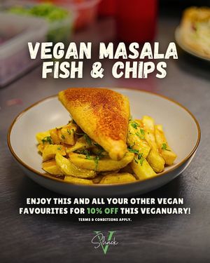 Crispy, golden, and packed with flavour—our Vegan Masala Fish & Chips is the plant-based twist you didn’t know you needed. 🌿 

This and other vegan dishes for 10% off this at V Shack in Derby