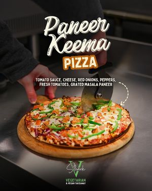 Freshly baked, full of flavour, and made to hit the spot 🍕 Our Paneer Keema Pizza brings together bold spices and cheesy comfort for a proper veggie treat. at V Shack in Derby