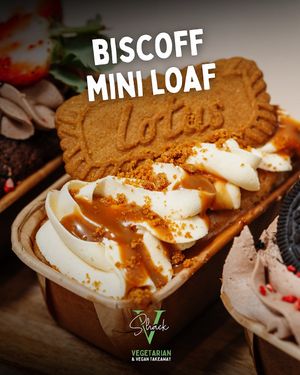 Our vegan Biscoff Mini Loaf brings that rich, caramel hit. Perfect if you’re after something sweet to round things off or take home for later. at V Shack in Derby