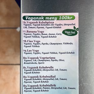 Meny  at Pizzeria Papillon in Uddevalla