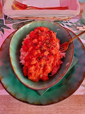Chicken paprikash, very yummy at Yes It Is Vegan II - Liszt Ferenc Tér in Budapest