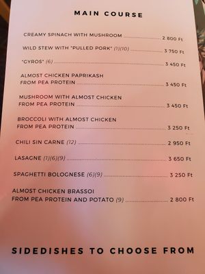 Part of the menu at Yes It Is Vegan II - Liszt Ferenc Tér in Budapest