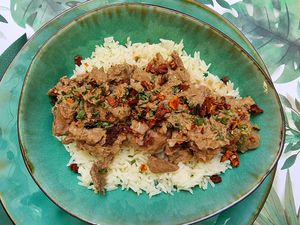 Vadas style dish with rice at Yes It Is Vegan II - Liszt Ferenc Tér in Budapest