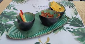 The appetizer with sundried tomato dip at Yes It Is Vegan II - Liszt Ferenc Tér in Budapest