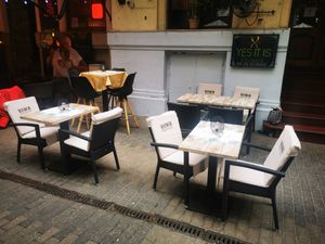 Tables outside at Yes It Is Vegan II - Liszt Ferenc Tér in Budapest