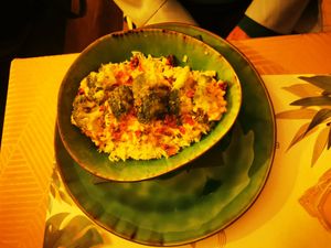 Brokkoli with almost chicken from pea protein at Yes It Is Vegan II - Liszt Ferenc Tér in Budapest