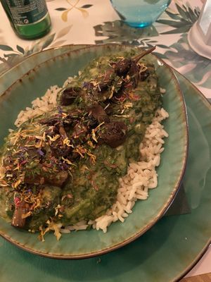 Creamy spinach and mushroom, with rice   at Yes It Is Vegan II - Liszt Ferenc Tér in Budapest